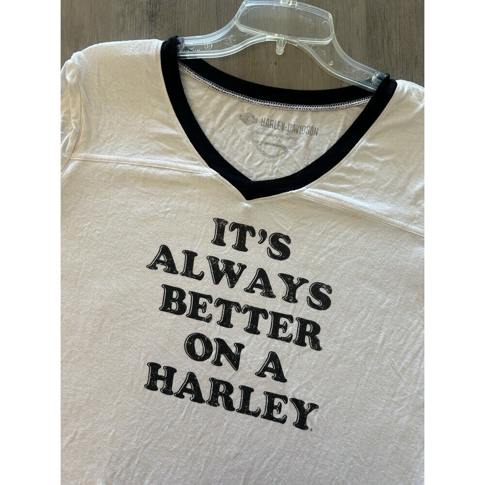 Harley Davidson White T Shirt Womens 3/4 Striped Sleeve Size Large